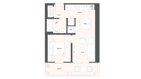 Floor plan for 1 bed, 1 bath, 468 sqft